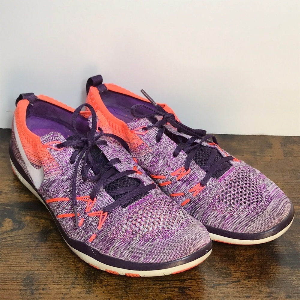 Nike TR Focus Flyknit Purple Orange Athletic Sneakers  Size 8